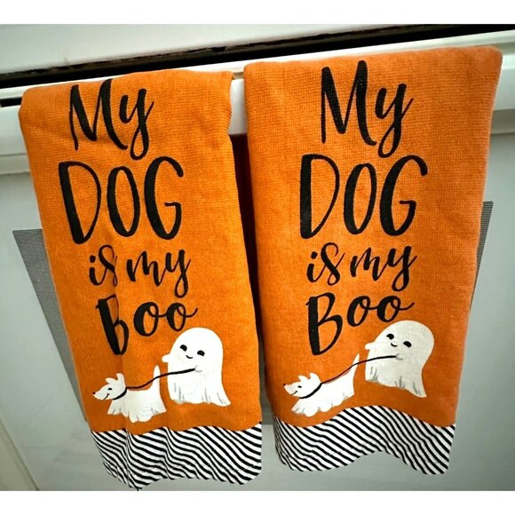 Halloween Isaac Mizrahi Kitchen Towels Set of 2 My Dog Is My Boo 26 in L 18 in W - Picture 1 of 12